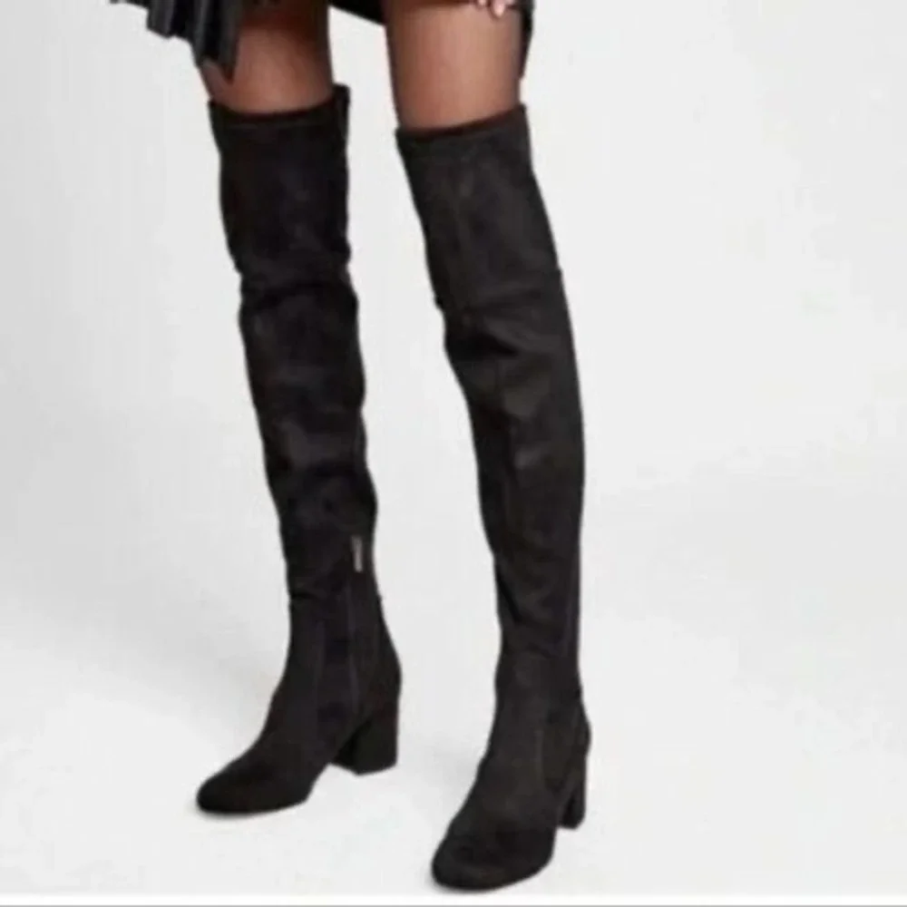 Sam Edelman Over The Knee Boots Women 8.5 Black Leather Block Heel Streetwear